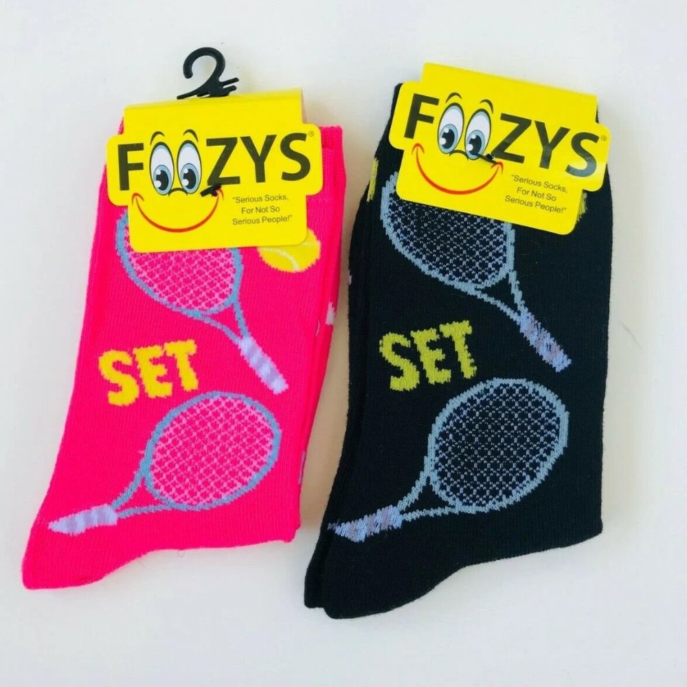 Tennis Anyone Racket Sport Ace Fault Ball Set Game 2 Pairs Foozys Women's Socks